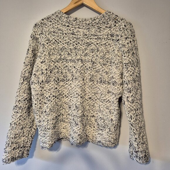 Eileen Fisher Marle Cream and Charcoal Grey/Black Chunky Knit Sweater Size Large - Picture 4 of 5